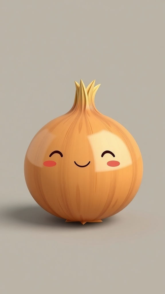 Cute 3D Onion Model A charming 3D onion model with a glossy finish and warm colors.